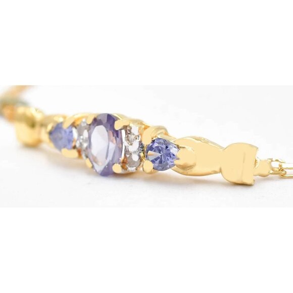 Created Alexandrite /Tanzanite & Genuine Diamond Bracelet 10k Solid Gold - Picture 3 of 4